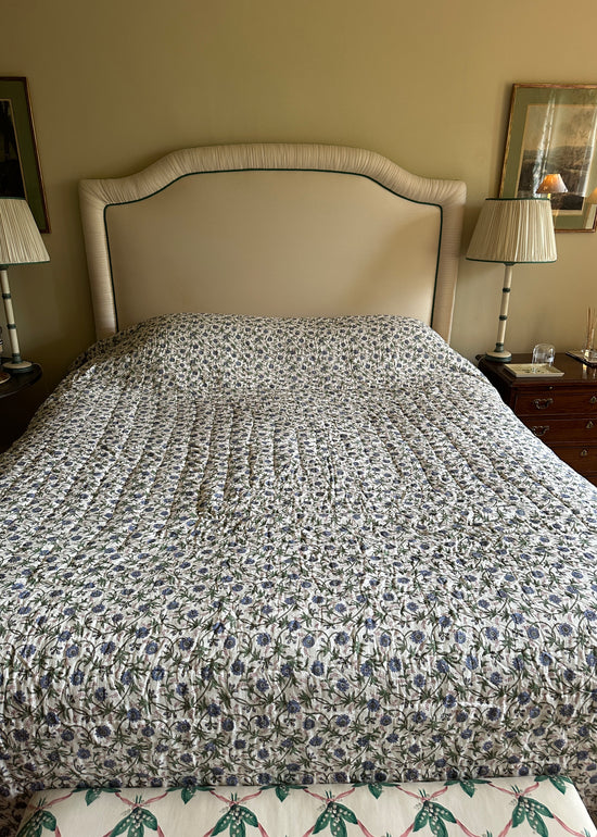 Blue Floral / Stripe Bed Quilt