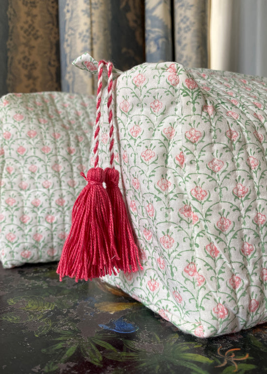 Green / Pink Organic Cotton Wash Bag