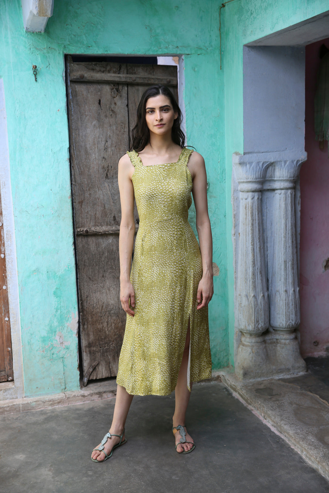 Naina Dress in Olive Green