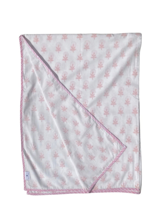 Large Pink Block Print Receiving Blanket / Sheet