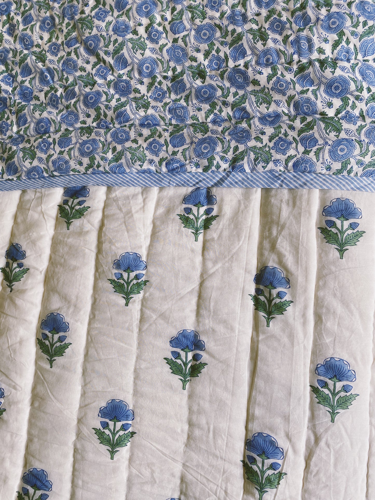 Blue Butti Floral Bed Quilt