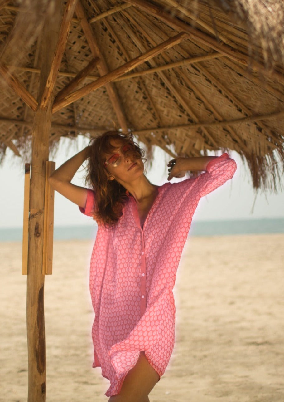 Pink Leaf Beach Shirt