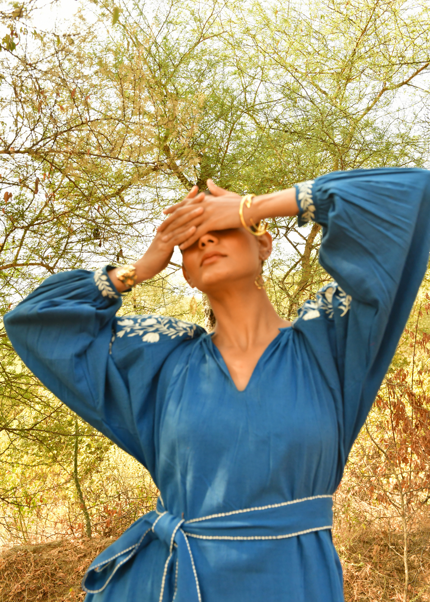 In Stock | Small | Handloom Blue Peasant Dress Kapara London In Stock | Small | Handloom Blue Peasant Dress Kapara London