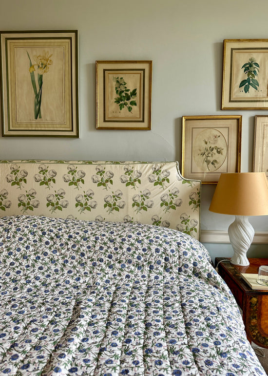 Load image into Gallery viewer, Blue Floral / Stripe Bed Quilt
