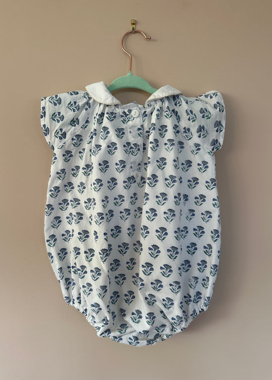 Load image into Gallery viewer, Organic Cotton Blue Floral Romper
