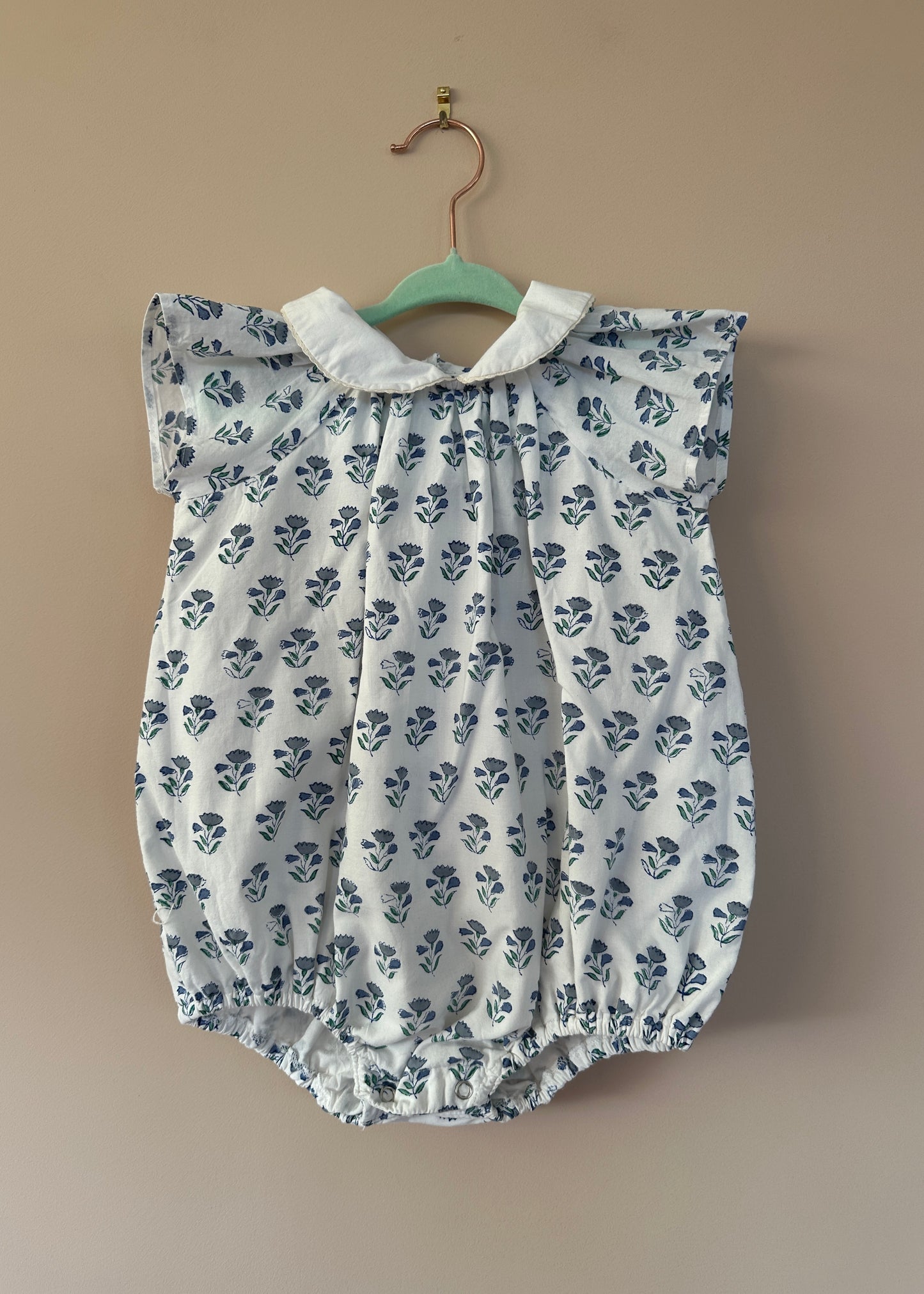 Load image into Gallery viewer, Organic Cotton Blue Floral Romper
