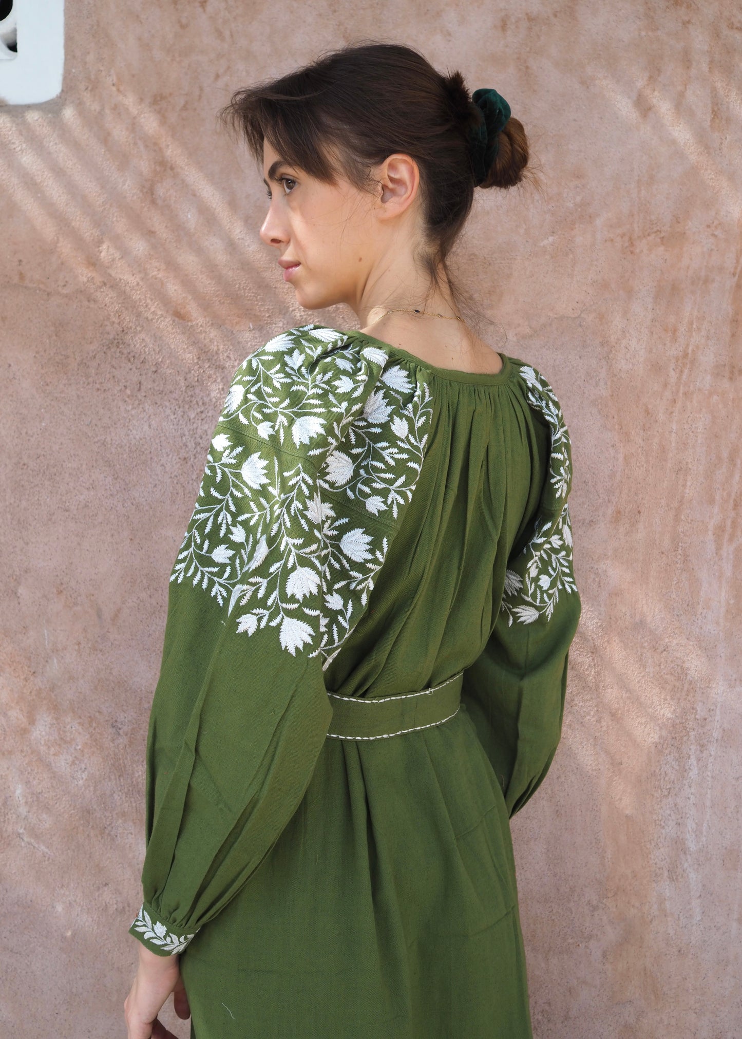 Handloom Olive Peasant Dress