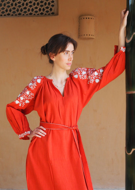 Handloom Terracotta Peasant Dress