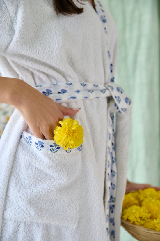 Blue Floral Towel Dressing Gown