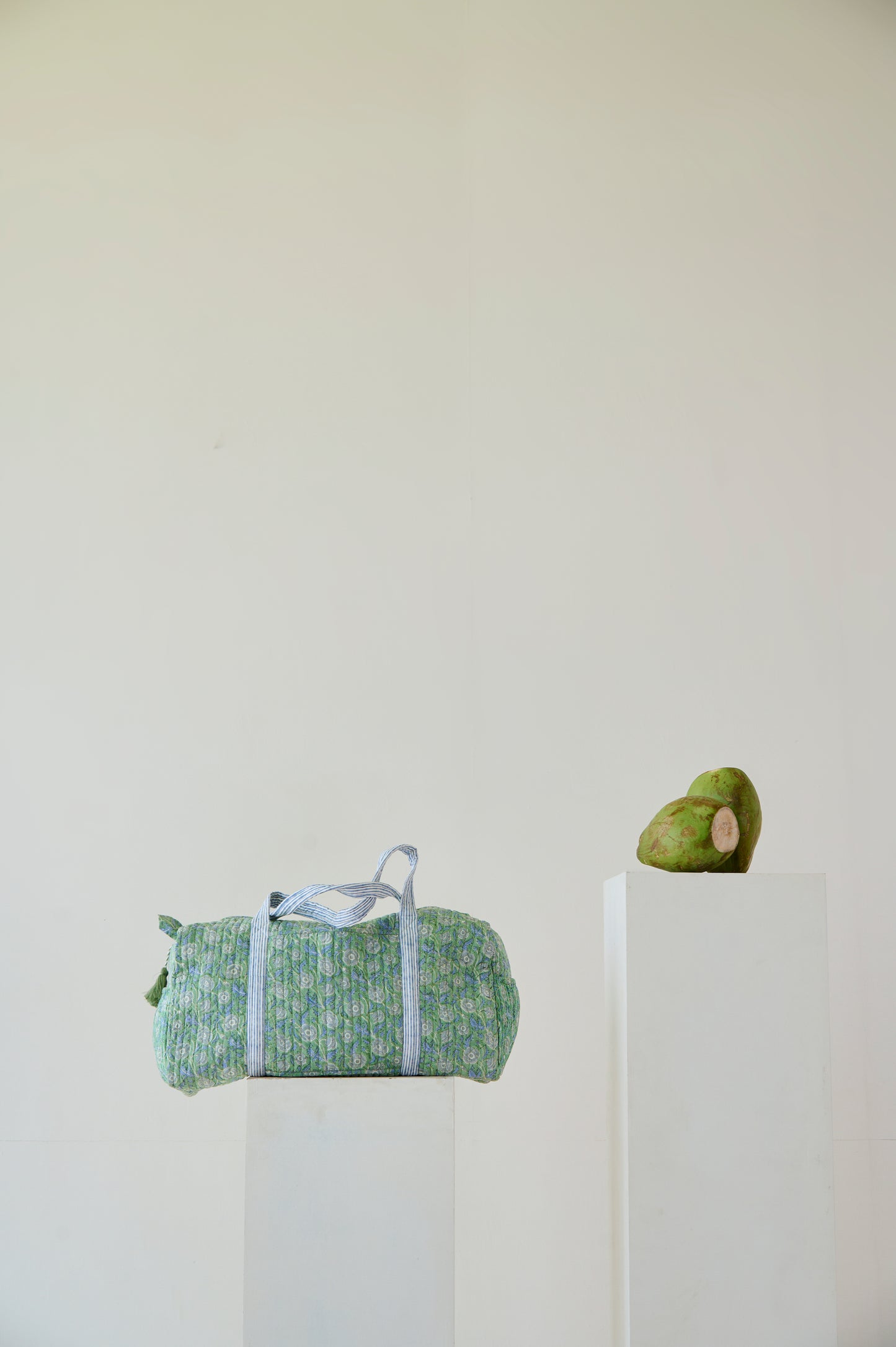 Green Floral Quilted Duffle Bag