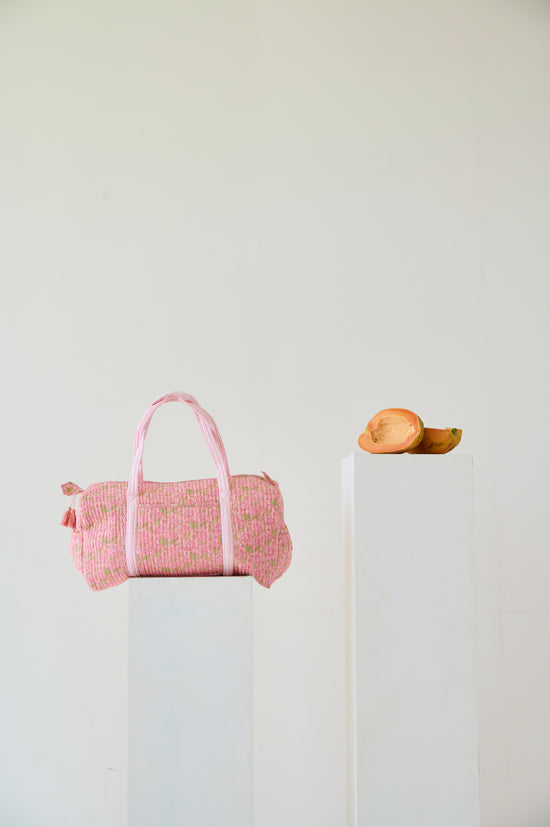Pink Floral Quilted Duffle Bag