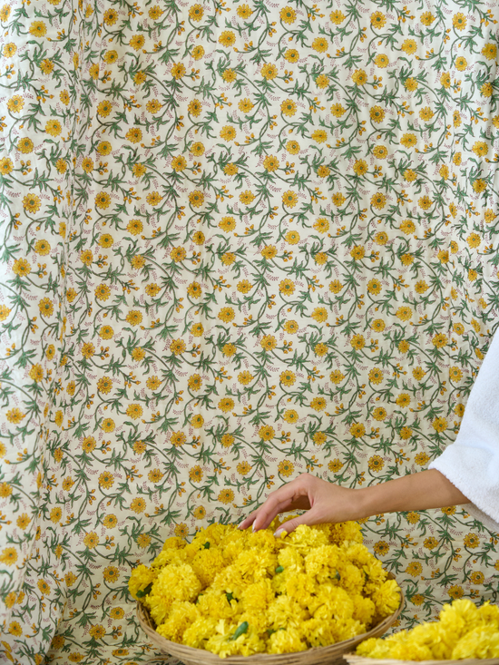 Load image into Gallery viewer, Yellow Floral and Stripe Quilt
