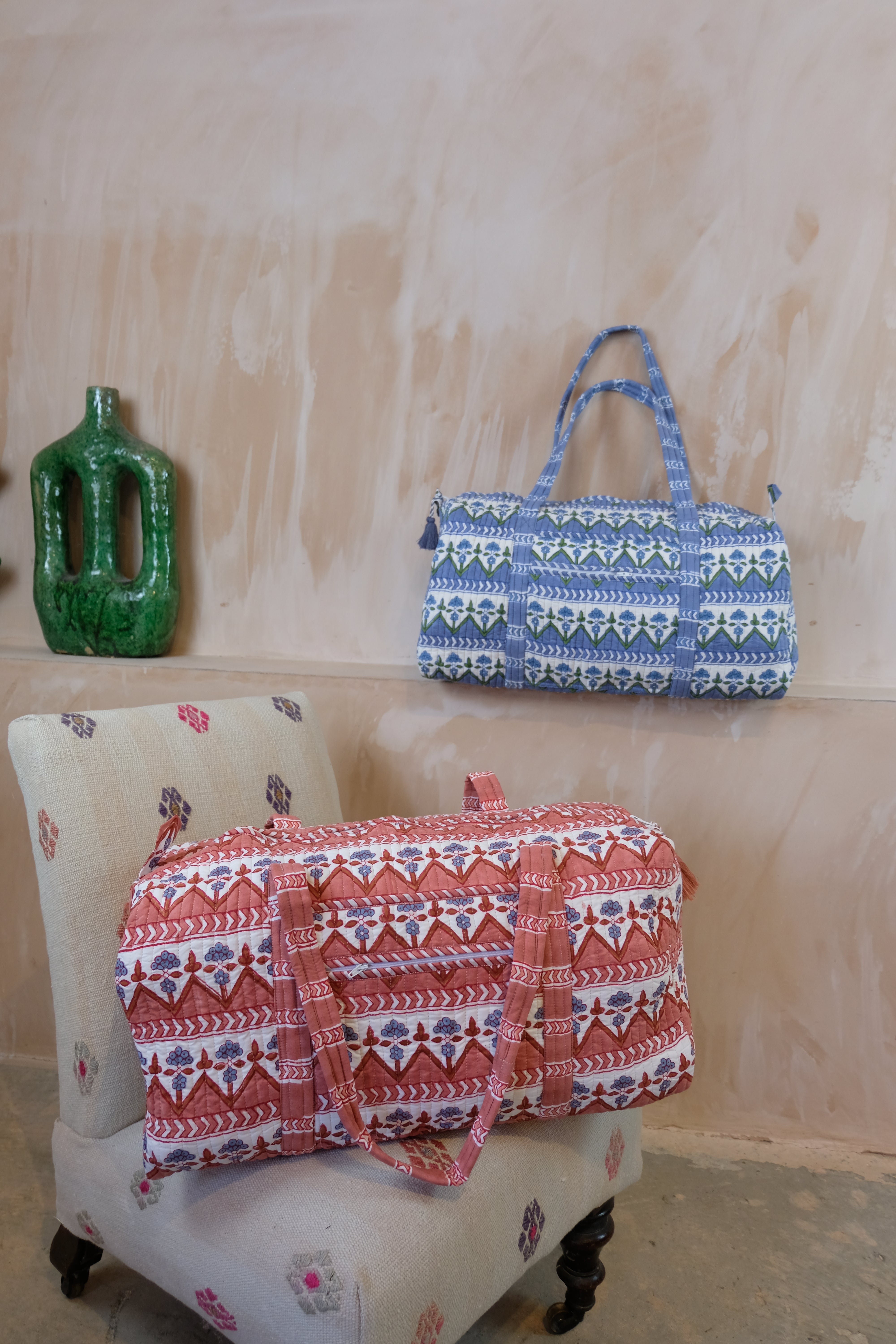 Terracotta Zig Zag Quilted Weekend / Duffel Bag – Kapara London