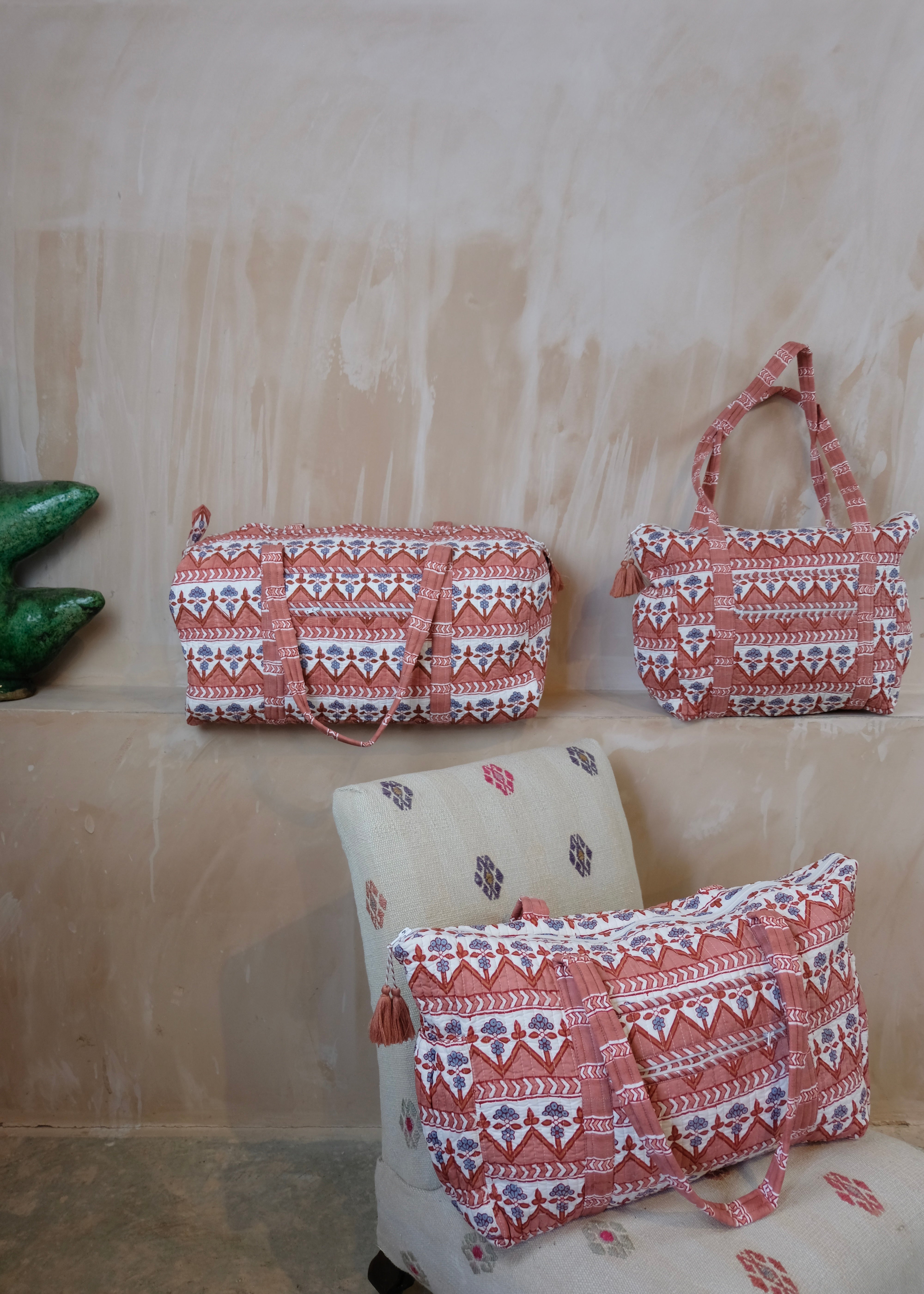 Terracotta Zig Zag Quilted Weekend / Duffel Bag – Kapara London