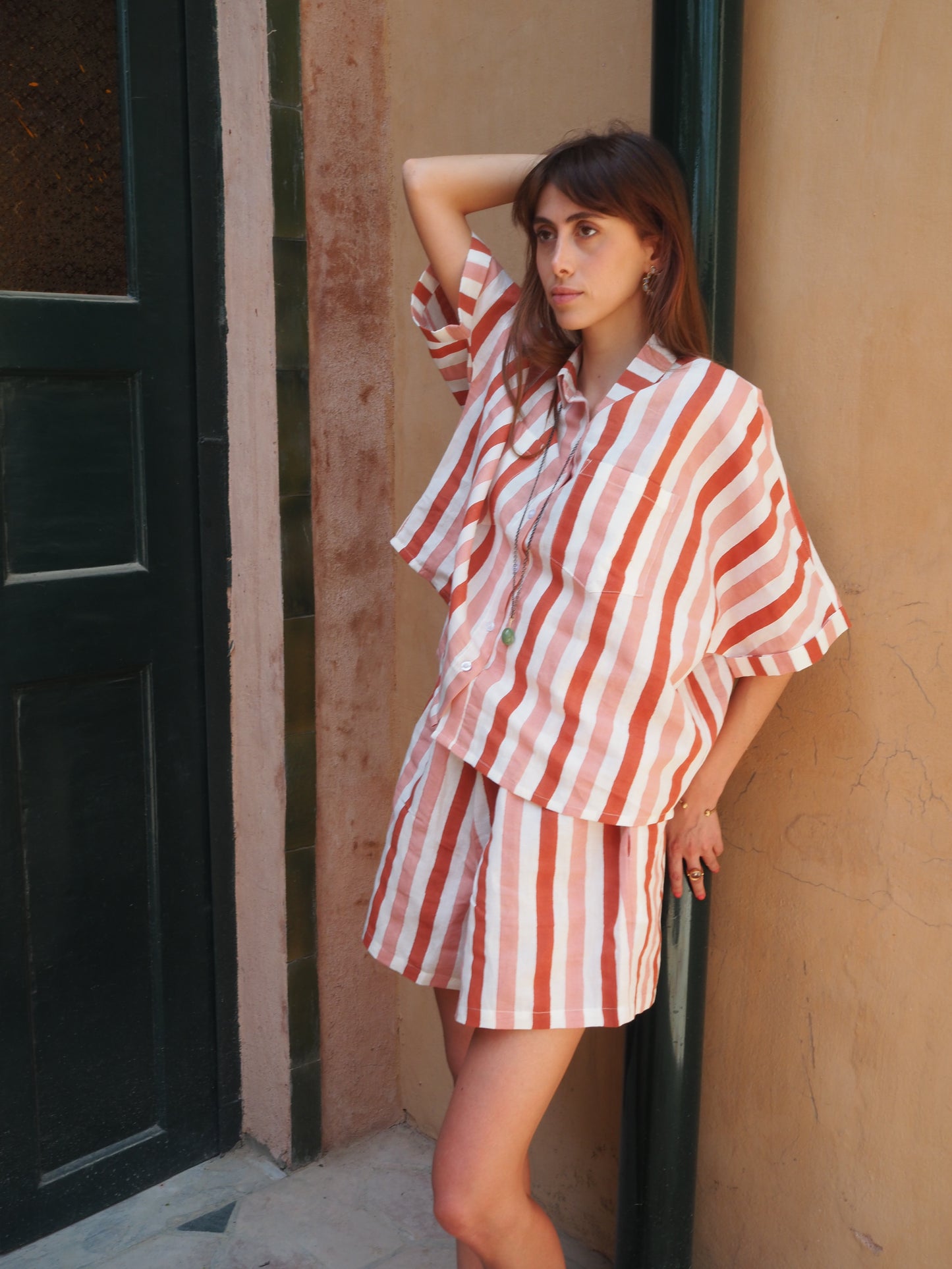 Pink and Terracota Stripe Shirt and Short Combo