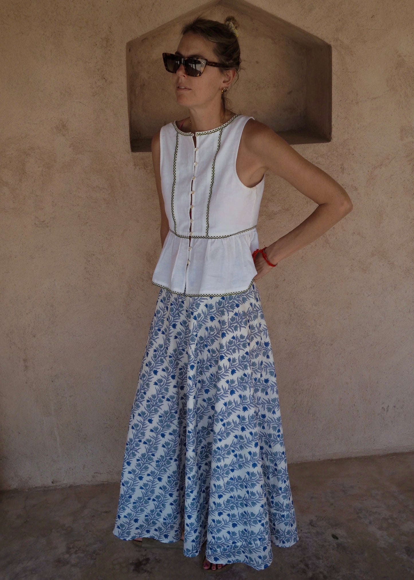 Blue Floral Stripe Tallulah Skirt