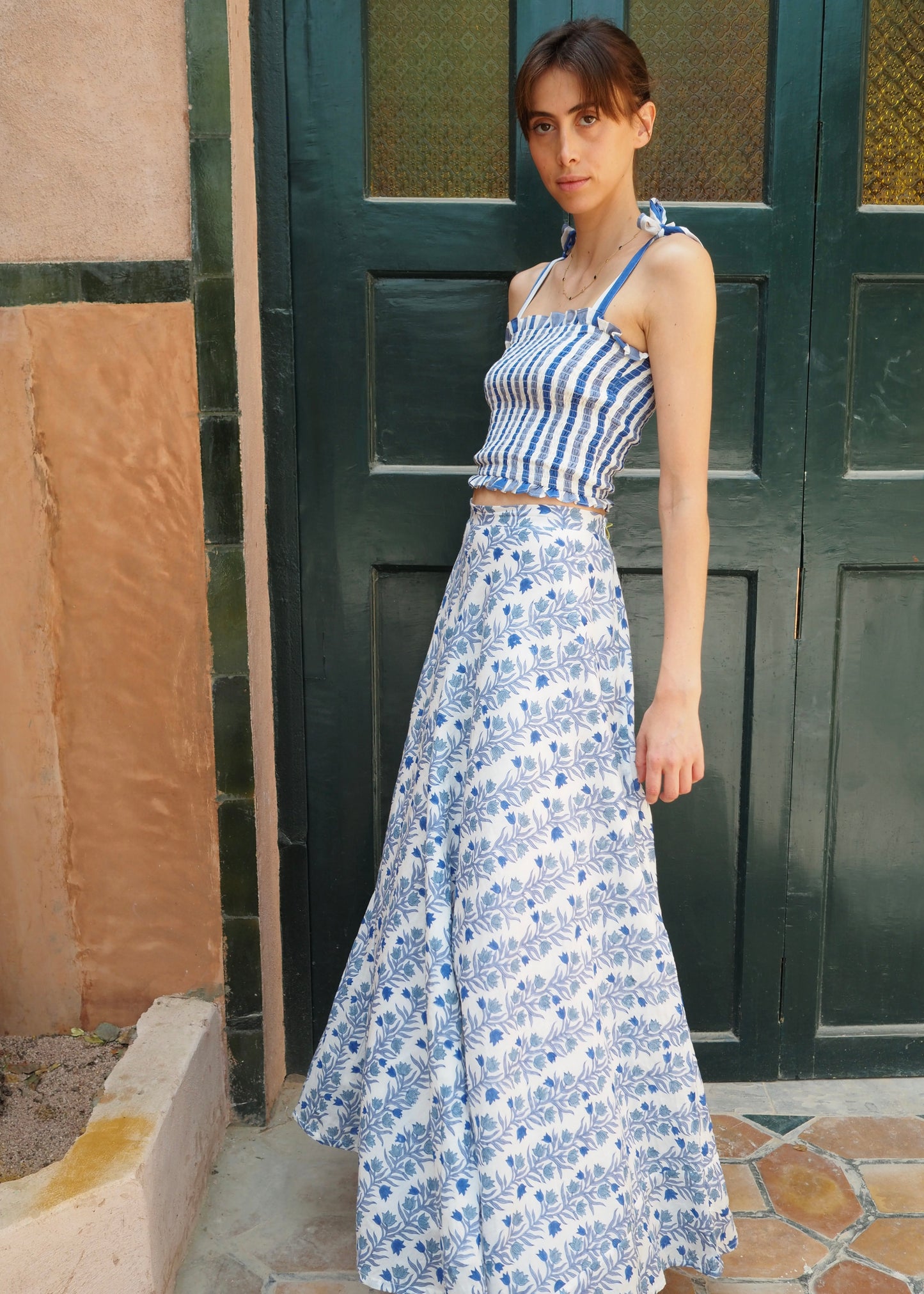 Blue Floral Stripe Tallulah Skirt
