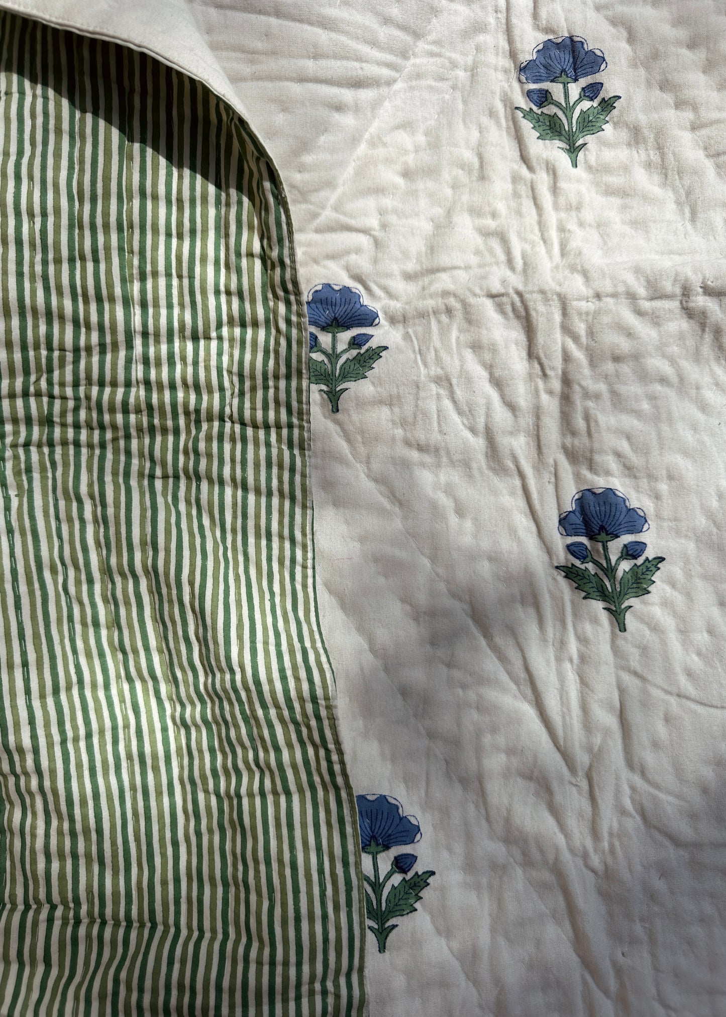 Blue Floral Summer Pique Bed Quilt