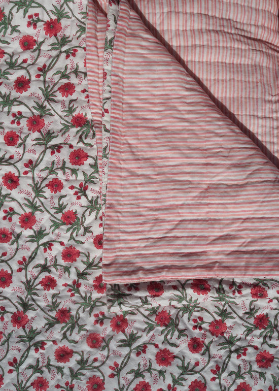 Red Floral Summer Pique Bed Quilt