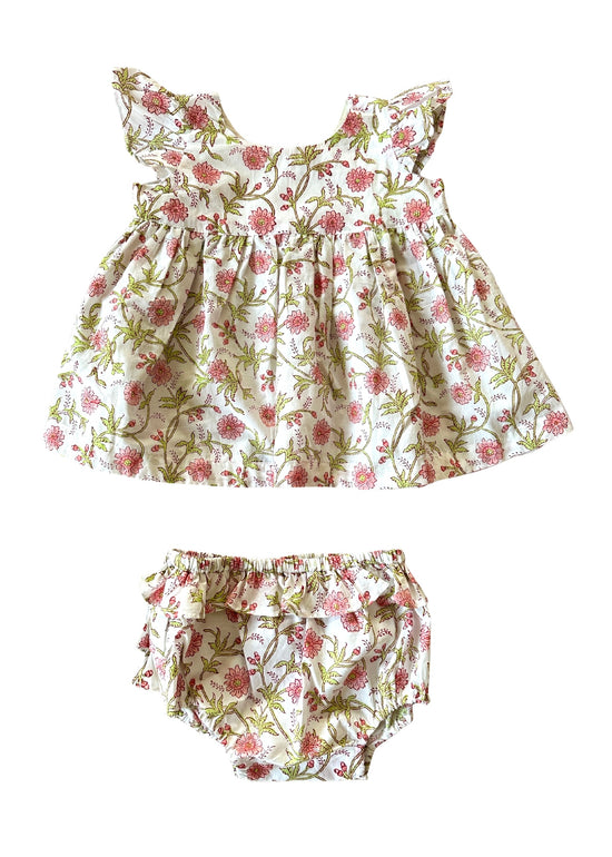 Pink Flower Top and Bloomers Set