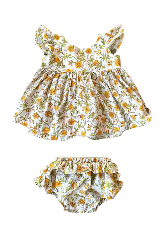 Load image into Gallery viewer, Yellow Flower Top and Bloomers Set
