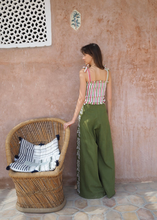 Embroidered Olive Trousers