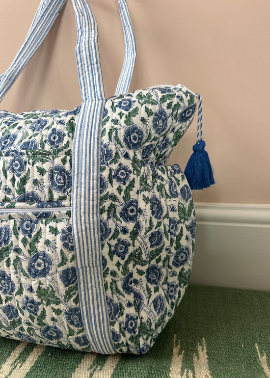Blue / Green Block Print Tote and Nappy Bag