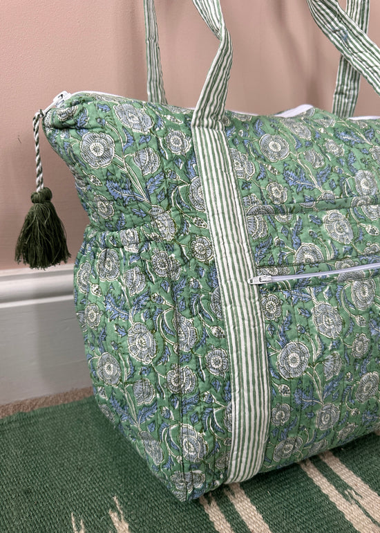 Load image into Gallery viewer, Green Block Print Tote and Nappy Bag
