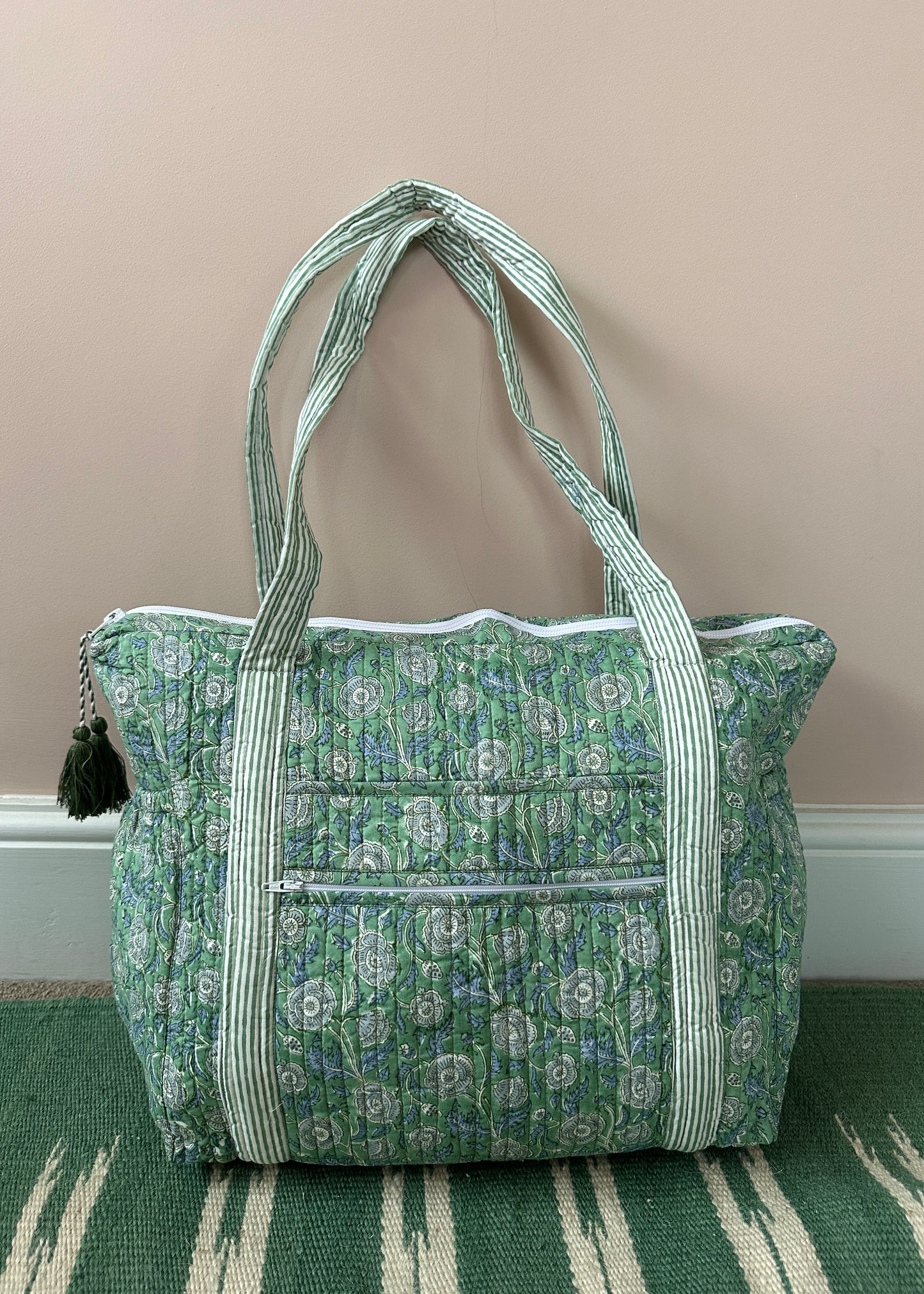 Load image into Gallery viewer, Green Block Print Tote and Nappy Bag

