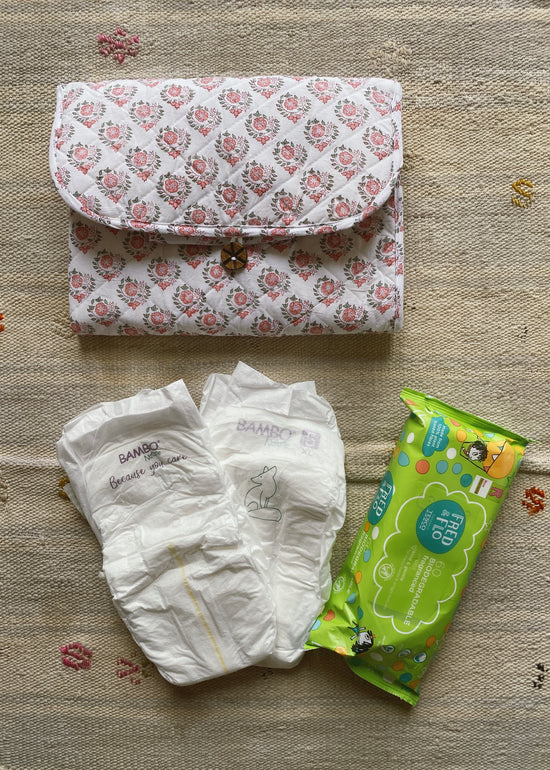 Pink/ Green Travel Nappy Changing Mat