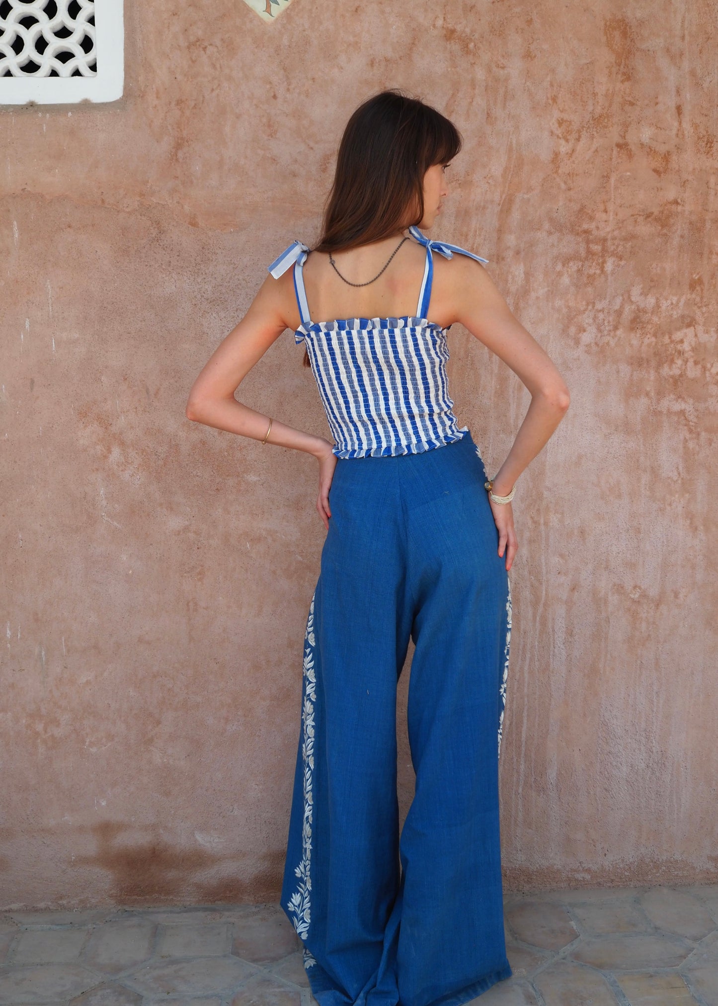 Embroidered Indigo Trousers