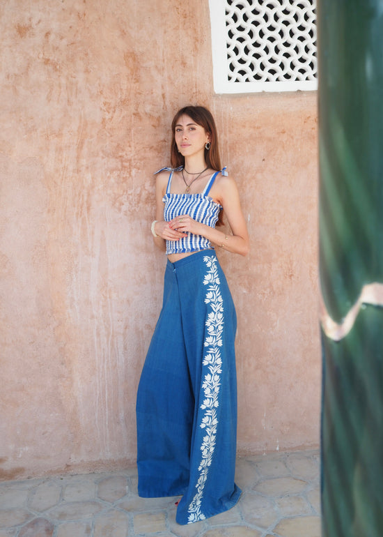 Embroidered Indigo Trousers