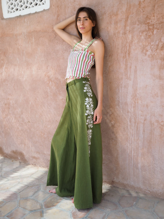 Embroidered Olive Trousers