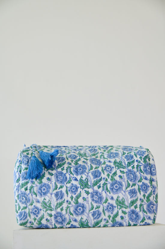 Blue Floral Organic Cotton Wash Bag