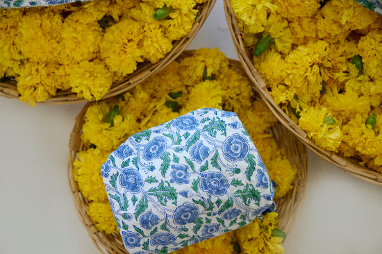 Load image into Gallery viewer, Blue Floral Organic Cotton Wash Bag
