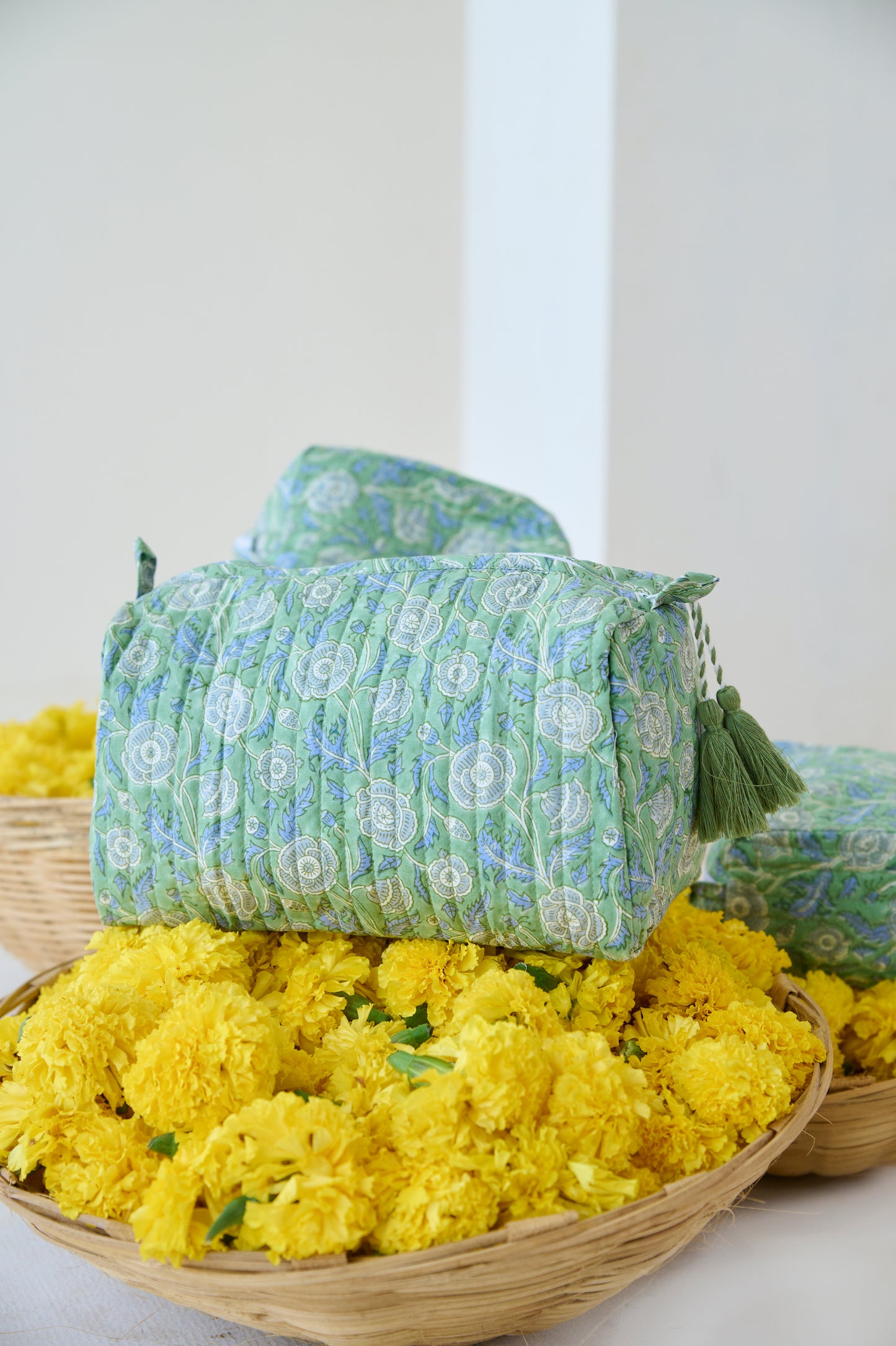 Green Floral Organic Cotton Wash Bag