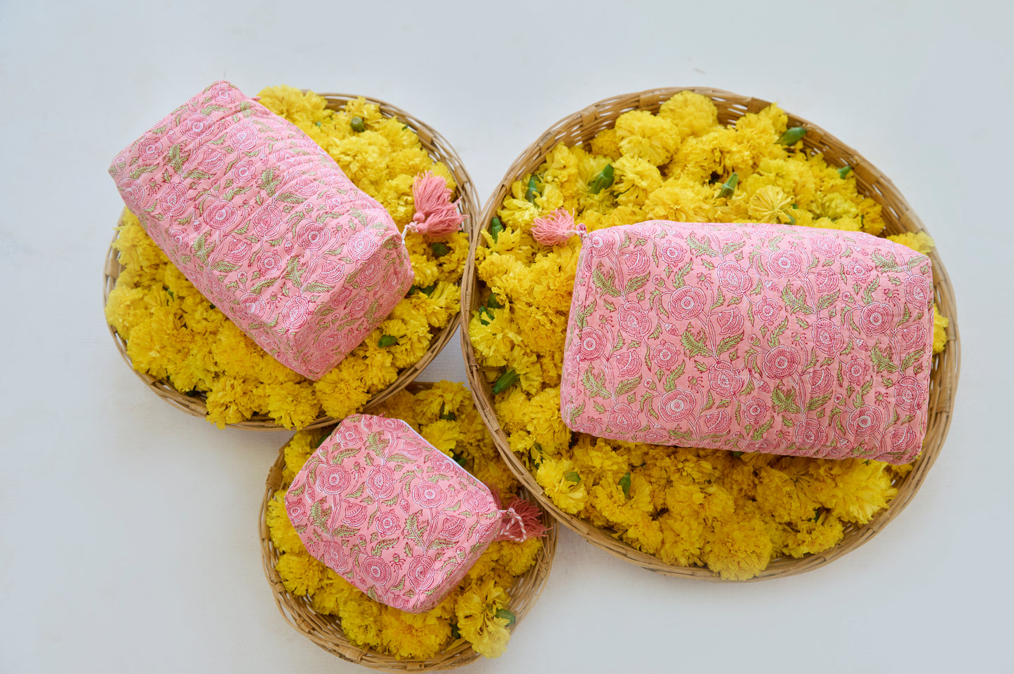 Pink Floral Organic Cotton Wash Bag