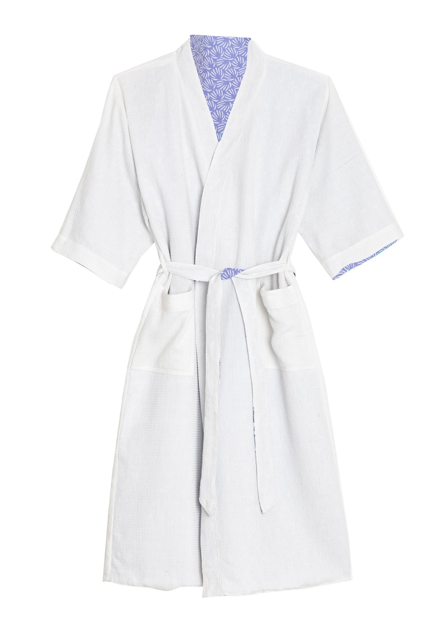Organic Cotton Dressing Gown in Blue with Waffle Lining