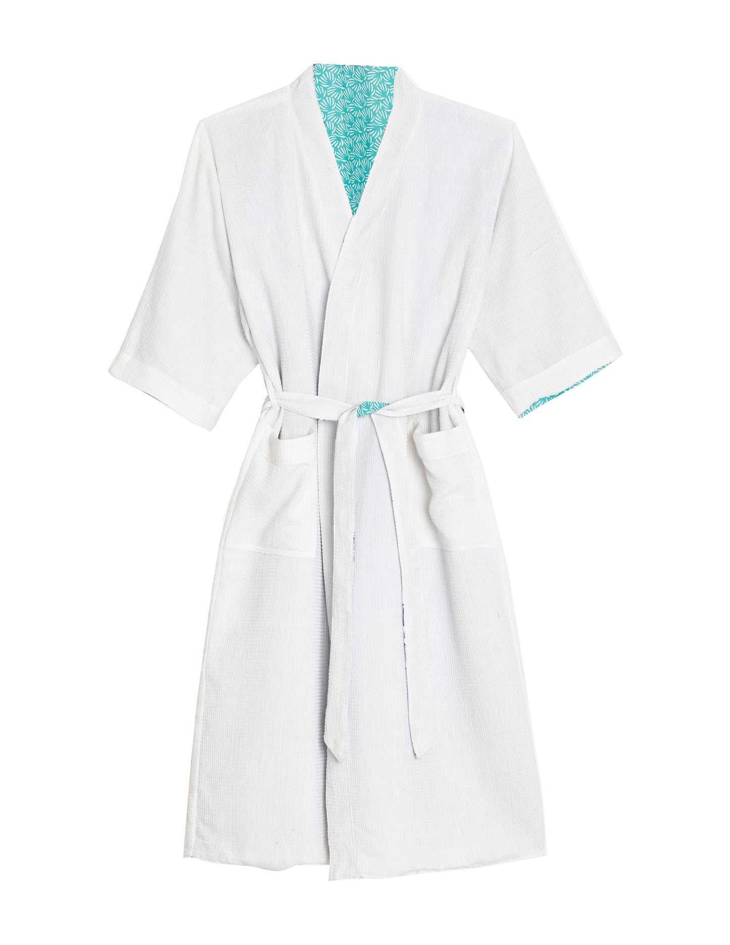 Organic Cotton Dressing Gown in Green with Waffle Lining