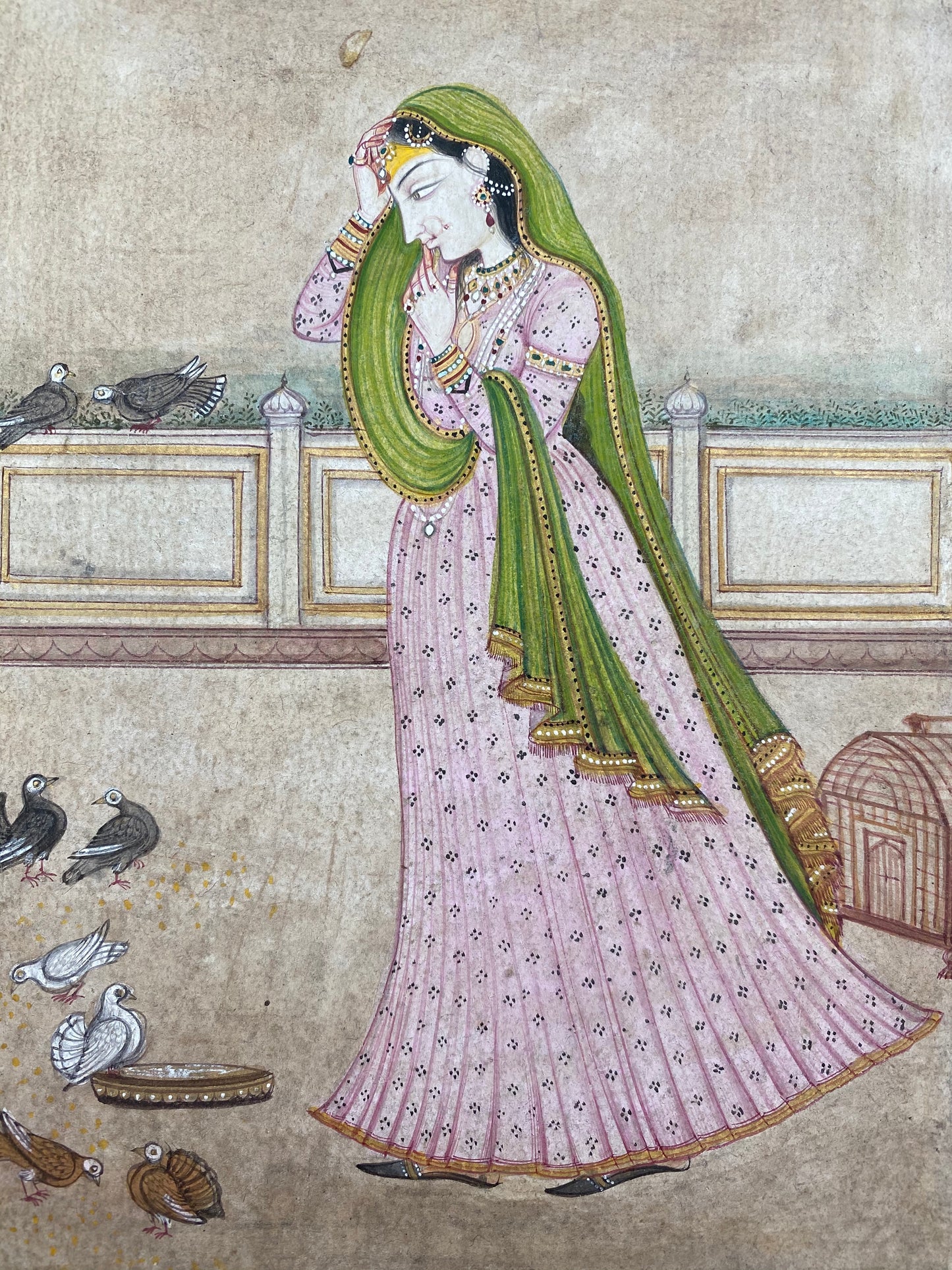 Ragini Playing With Pigeons Painting