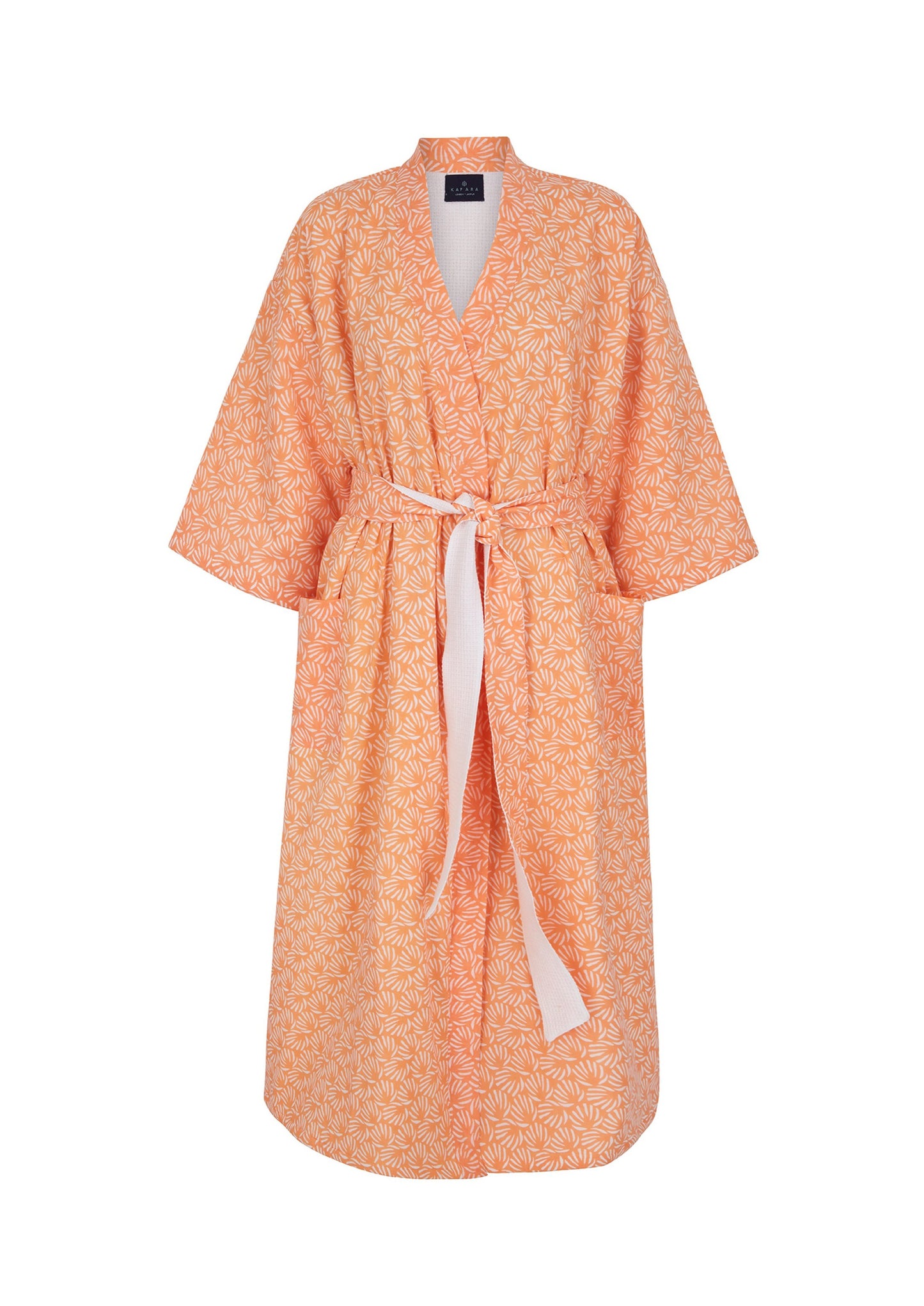 Organic Cotton Dressing Gown in Peach with Waffle Lining