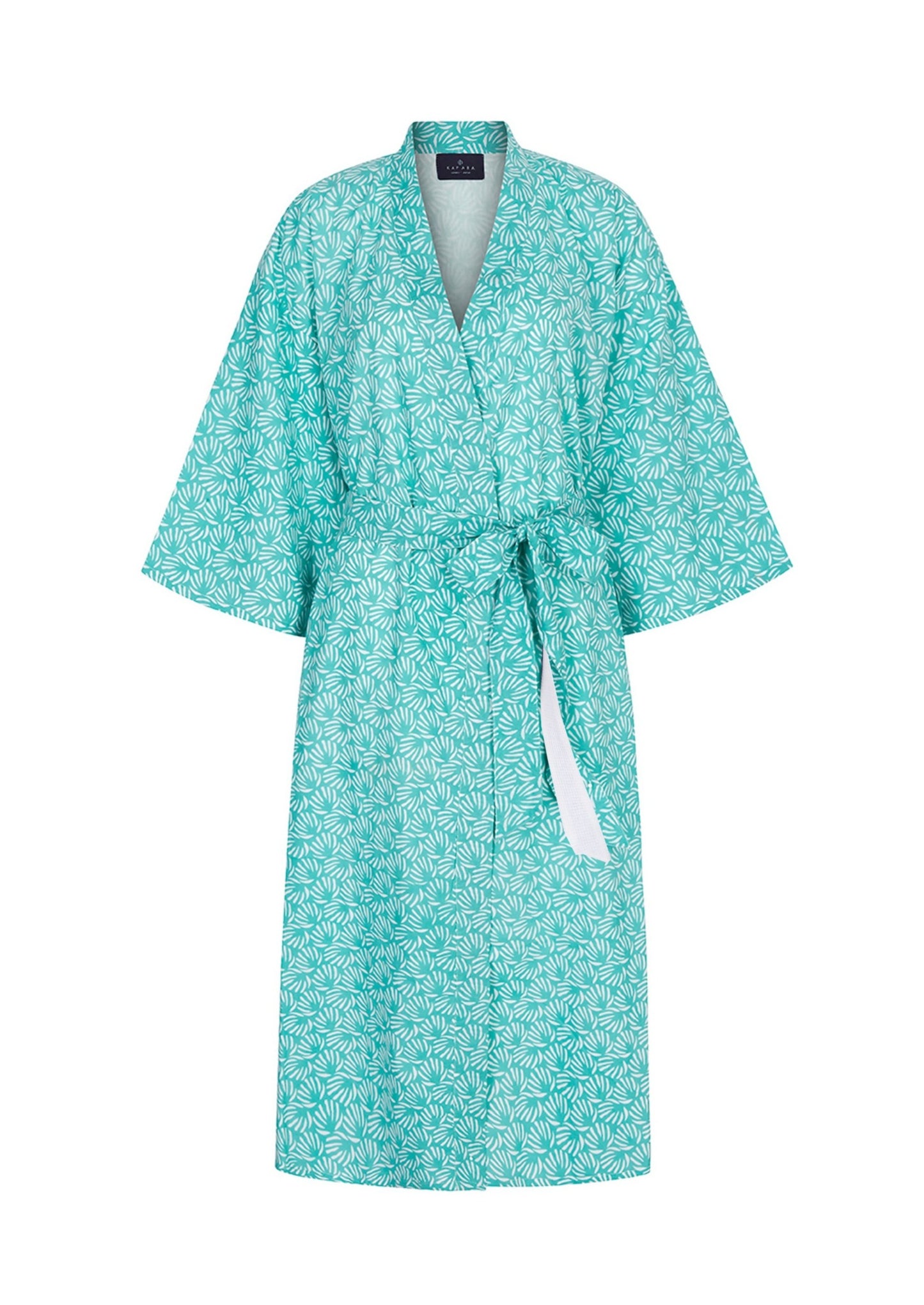 Organic Cotton Dressing Gown in Green with Waffle Lining