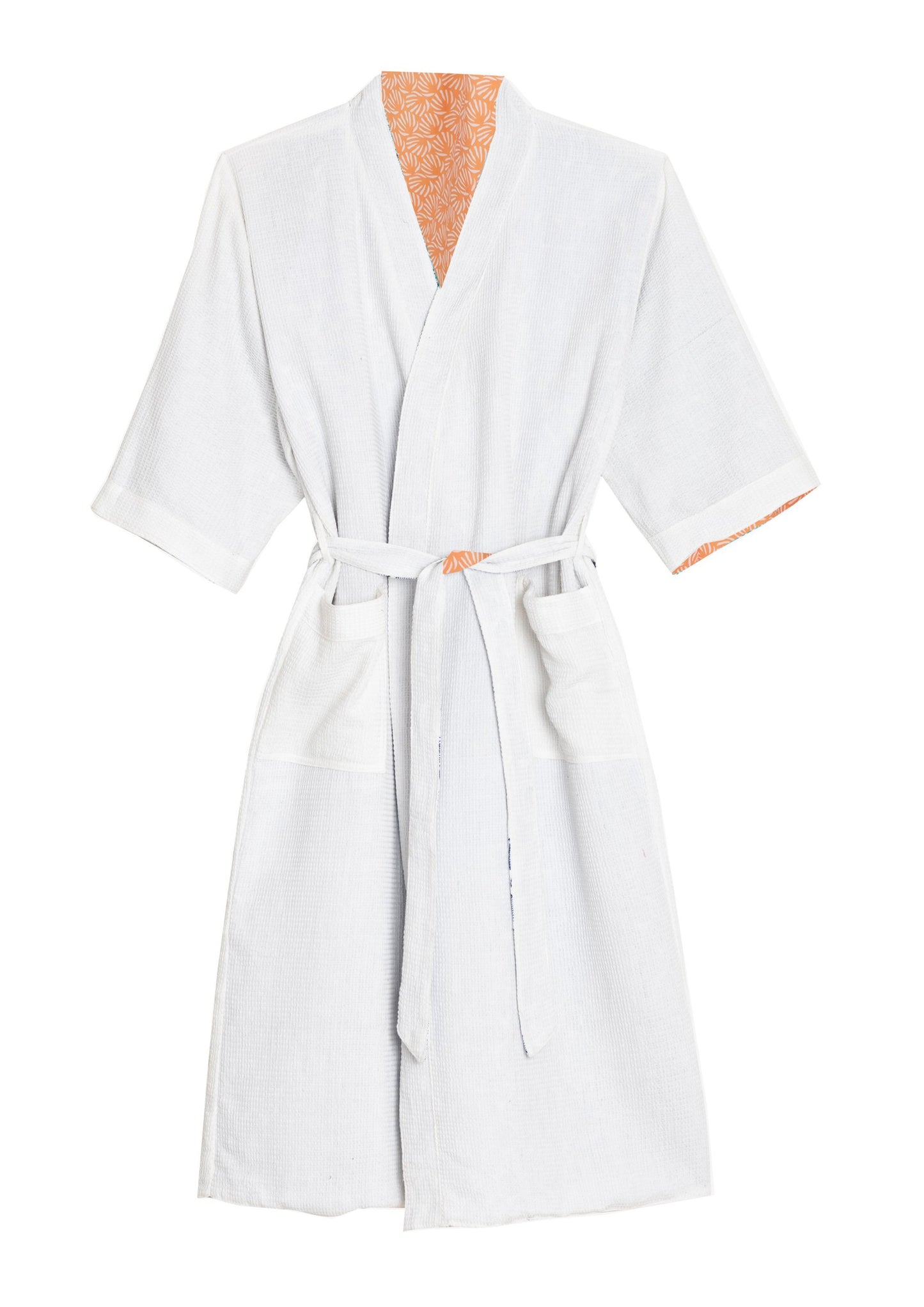 Load image into Gallery viewer, Organic Cotton Dressing Gown in Peach with Waffle Lining

