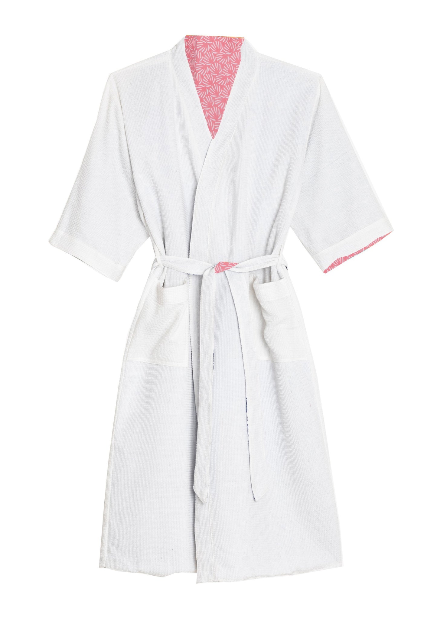 Organic Cotton Dressing Gown in Pink with Waffle Lining