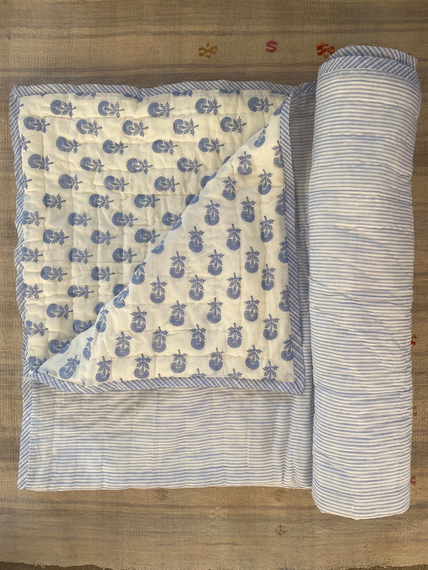 Blue Butti and Stripe Quilt