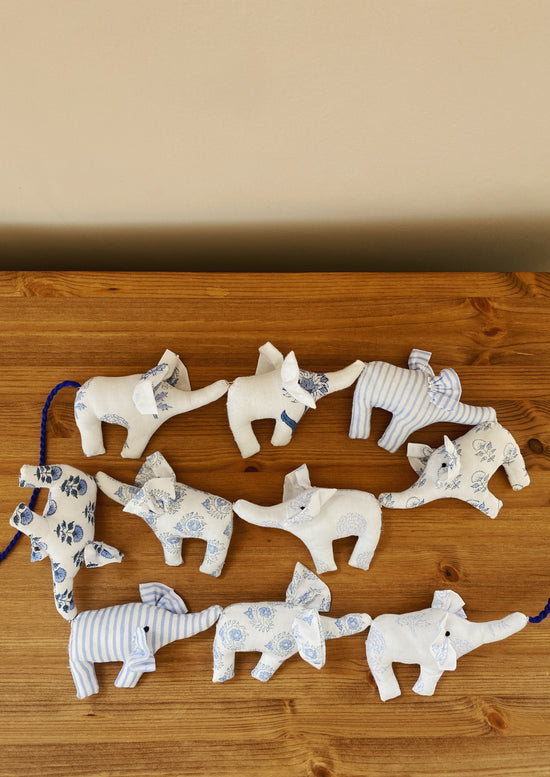 Load image into Gallery viewer, Blue and Pink Elephant Nursery Bunting - 10 Elephants
