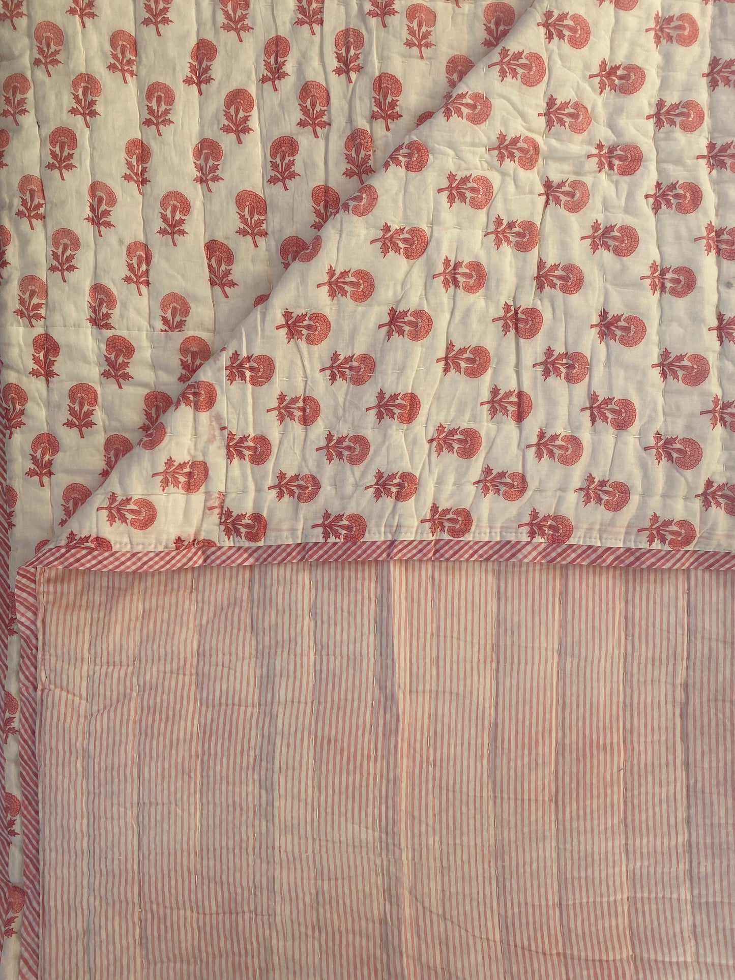 Pink Butti and Stripe Bed Quilt
